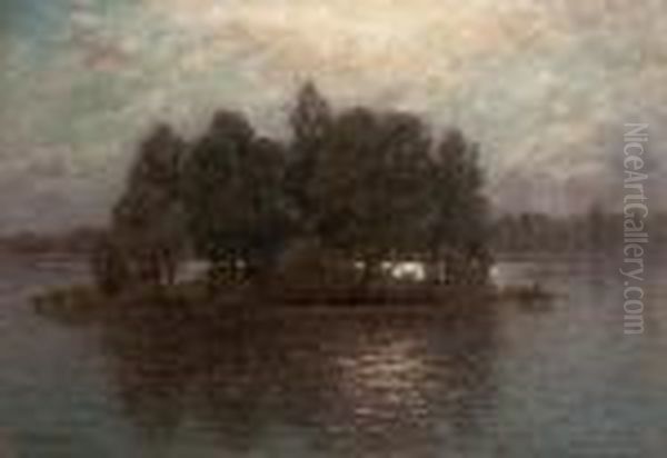 At Dusk Over The Lake Oil Painting by Per Ekstrom