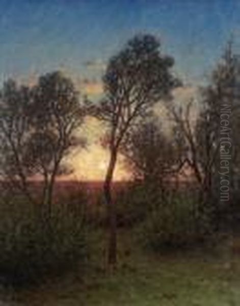 Landskap I Solnedgang Oil Painting by Per Ekstrom