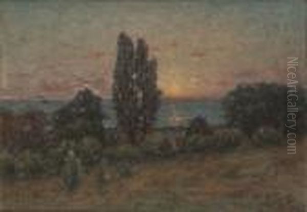 Landskap I Solnedgang Oil Painting by Per Ekstrom