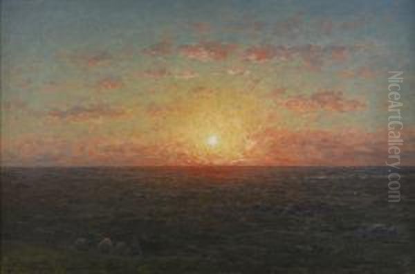 Solnedgang Over Havet Oil Painting by Per Ekstrom