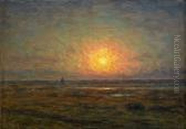 Soldis Over Olandskt Landskap Oil Painting by Per Ekstrom