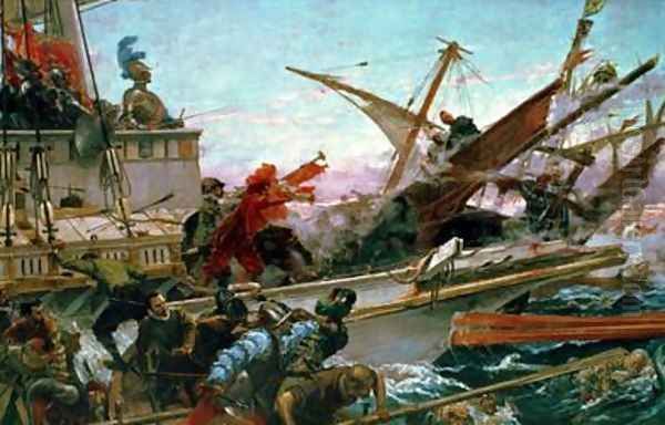 The Naval Battle of Lepanto waged by Don John of Austria Oil Painting by Juan Luna y Novicio