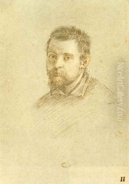 Portrait of Annibale Carracci c. 1614 Oil Painting by Ottavio Leoni