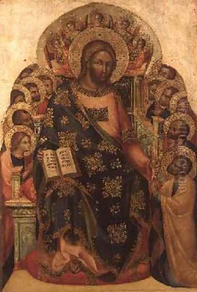 Christ Enthroned with Saints and Angels Handing the Key to St Peter Oil Painting by Veneziano Lorenzo