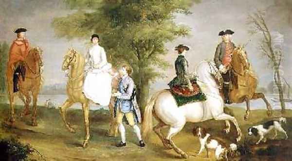 Family Hunting Party 1755 Oil Painting by Judith Lewis