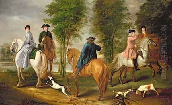 Family Hunting Party 1756 Oil Painting by Judith Lewis