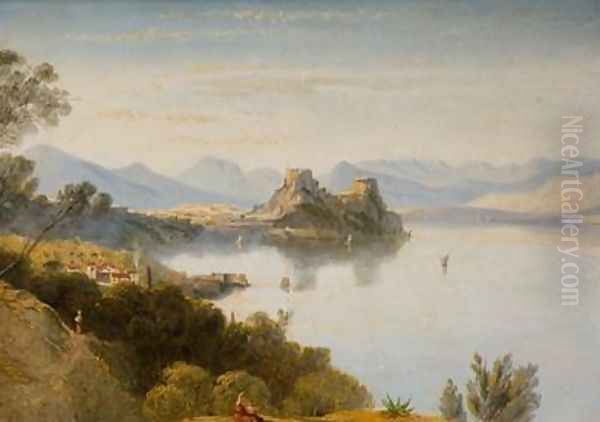 Albanian Mountains with Corfu in Distance Oil Painting by William James Linton