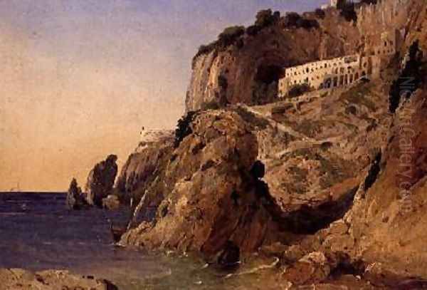 A Monastery on the Amalfi Coastline Oil Painting by William James Linton