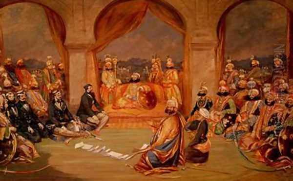 Durbar at Udaipur Rajasthan 1855 Oil Painting by Frederick Christian Jnr Lewis