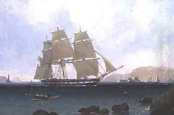 A Rigged Sloop of the White Squadron off Plymouth 1835 Oil Painting by John Lynn