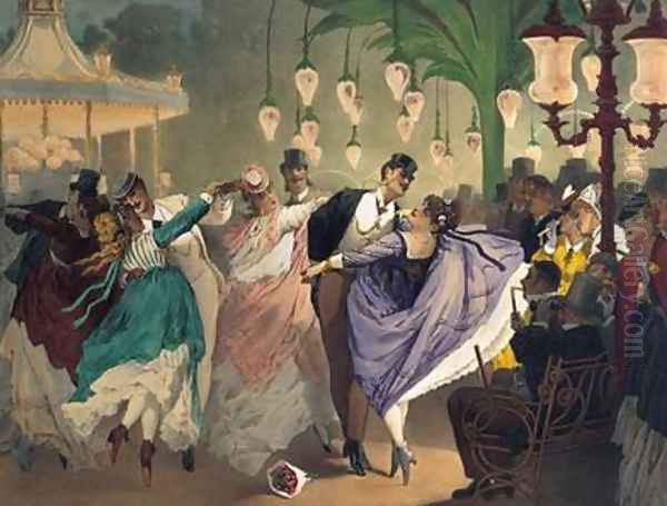 Waltz at the Bal Mabille Oil Painting by Philippe Jacques Linder