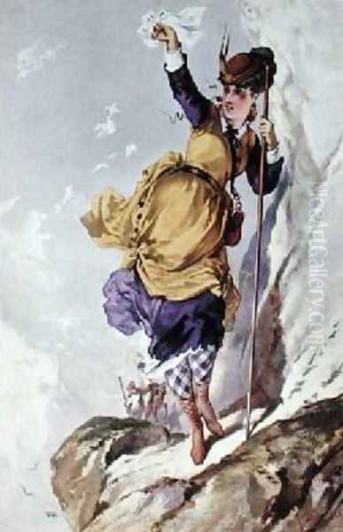 Woman Mountain Climbing 1860-70 Oil Painting by Philippe Jacques Linder