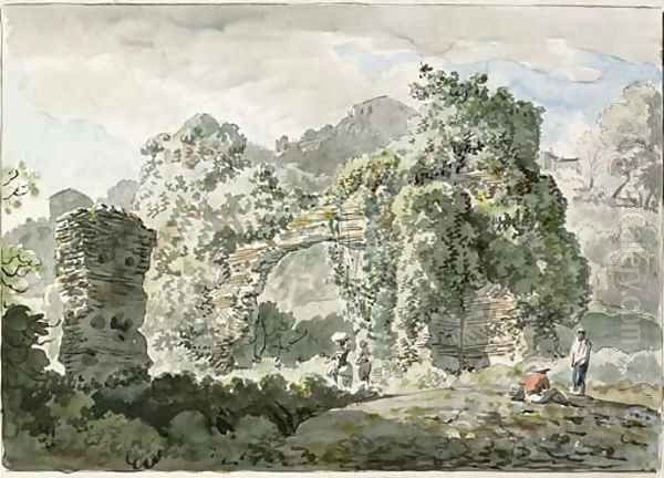 A ruined aqueduct in front of a villa on the road to Ariccia Oil Painting by Carlo Labruzzi