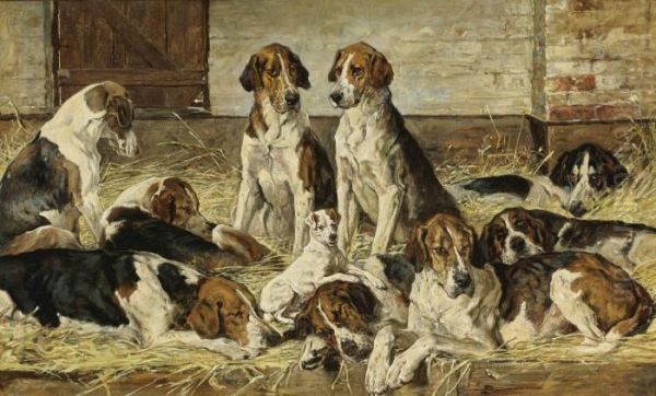 Hounds At Rest Oil Painting by John Emms