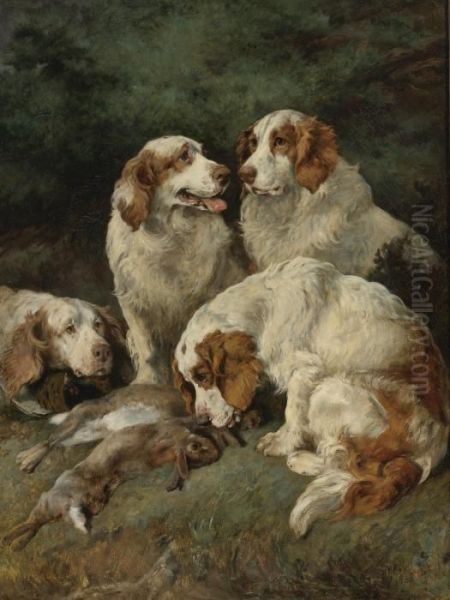 Clumber Spaniels With The Day's Bag Oil Painting by John Emms