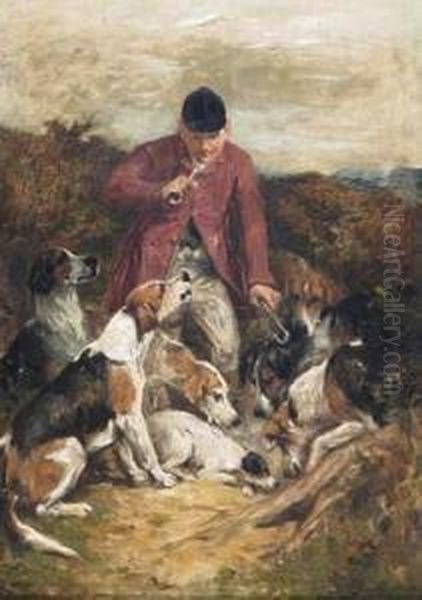 A Huntsman With Hounds Oil Painting by John Emms