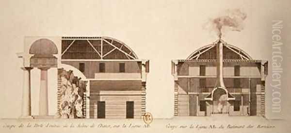 Cross-section of the entrance to salt works in the ideal city of Chaux Oil Painting by Claude Nicolas Ledoux