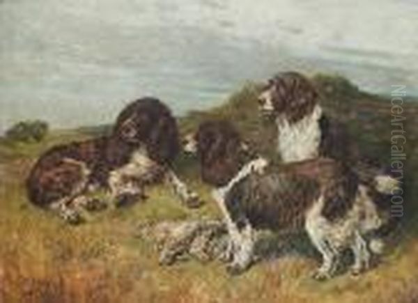 Springer Spaniels On A Moor Oil Painting by John Emms