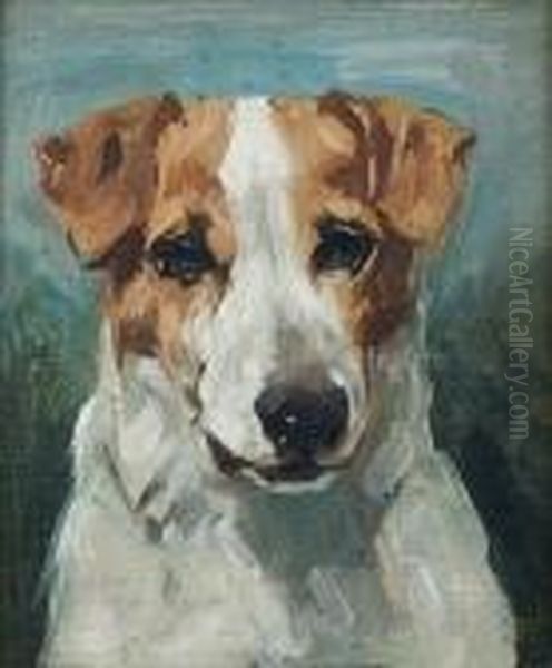 Portrait Of A Black And White Terrier;portrait Of A Brown And White Terrier Oil Painting by John Emms