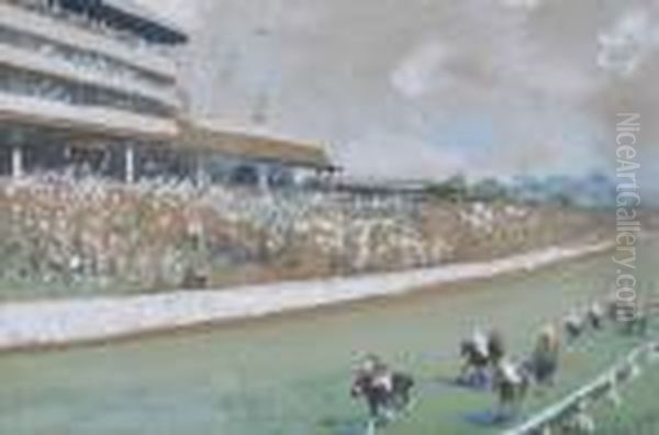 Horse Racing Scene Oil Painting by John Emms