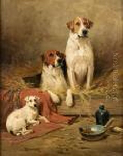 Foxhounds And A Terrier Oil Painting by John Emms