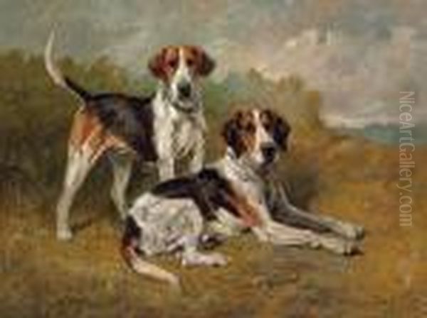 Two Hounds Resting Oil Painting by John Emms