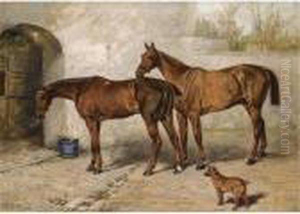 Australia, Barney And Doctor In A Stable Yard Oil Painting by John Emms