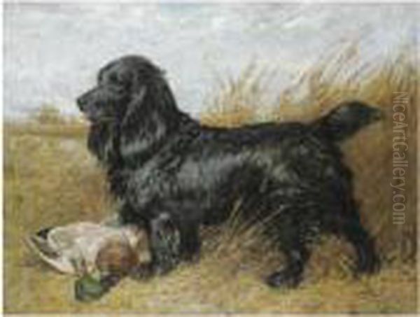 Black Spaniel With Game Oil Painting by John Emms