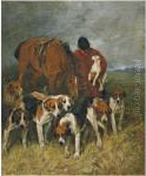 The Huntsman And His Hounds Oil Painting by John Emms