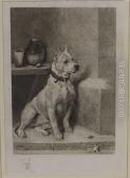 Etching Of A Terrier With A Remarque Terriers Head, Artist Proof, Blindstamp Oil Painting by John Emms