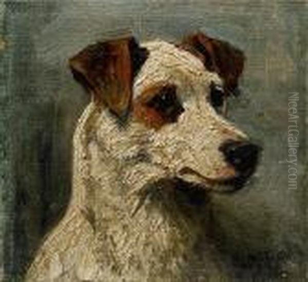 Head Study Of A Hunt Terrier Oil Painting by John Emms