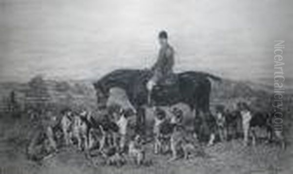 A Huntsman With A Pack Of Hounds Oil Painting by John Emms