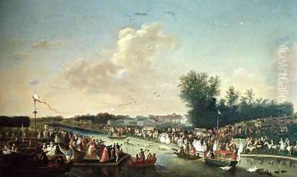 Deer Hunt in the Park at Chantilly for Paul I 1754-1801 and Maria Feodorovna 1759-1828 Oil Painting by Jean-Baptiste Le Paon