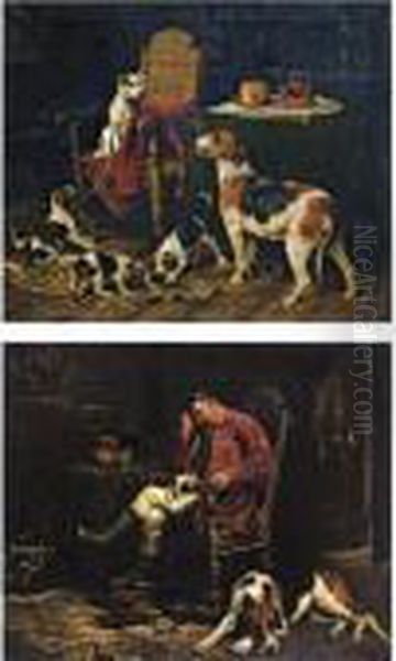 Before The Hunt; After The Hunt Oil Painting by John Emms