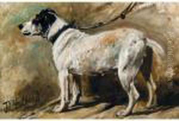 A Terrier On A Lead Oil Painting by John Emms