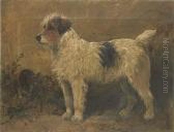 Terrier In A Garden Oil Painting by John Emms