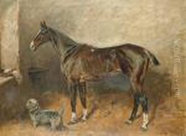 'old Times' And 'crib' In A Stable Oil Painting by John Emms