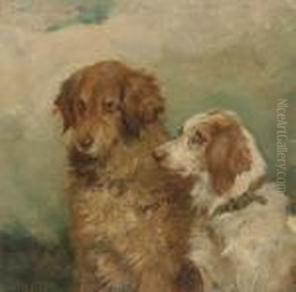 A Retriever And A Spaniel Oil Painting by John Emms