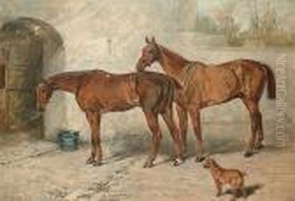 'australia', 'barney' And 'doctor' In A Stable Yard Oil Painting by John Emms