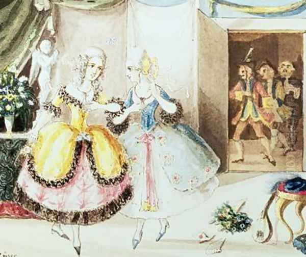 Fiordiligi and Dorabella watched from the doorway by Don Alfonso Ferrando and Guglielmo Oil Painting by Johann Peter Lyser