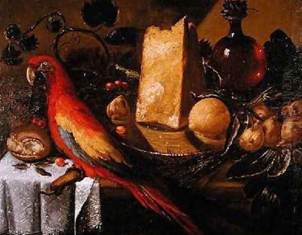 Still life with a parrot Macaw Oil Painting by Juan de Labrador