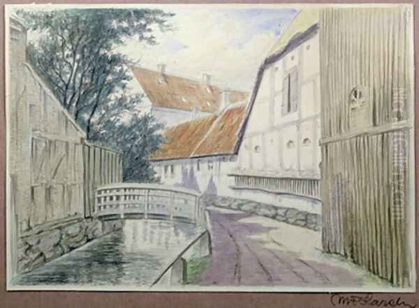 Bridge over the Canal Oil Painting by M.F. Larsen