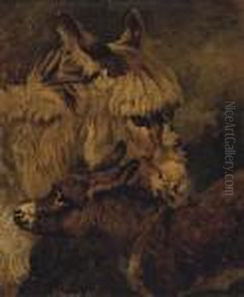 A Donkey And Foal Oil Painting by John Emms