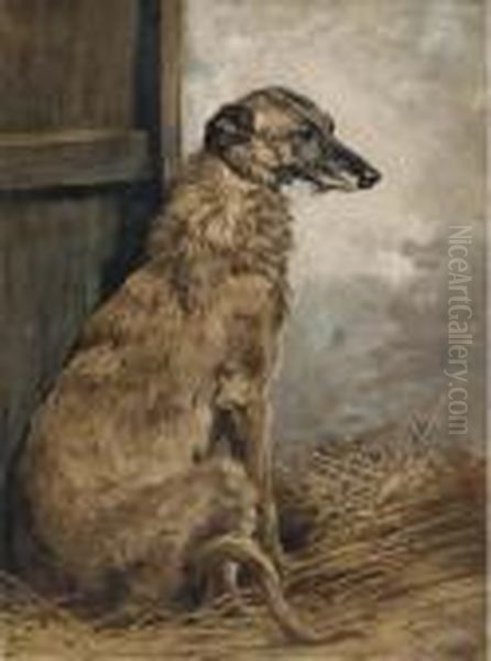 Countess, A Deerhound Oil Painting by John Emms