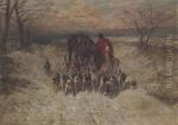 Hounds In The Snow Oil Painting by John Emms