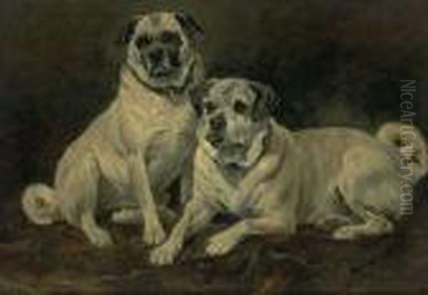 Pugs Oil Painting by John Emms