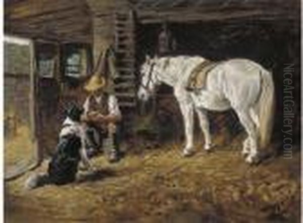 In The Stable Oil Painting by John Emms