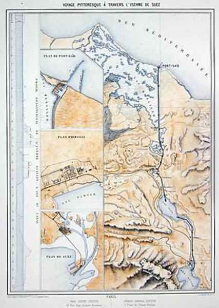 Map of the Suez Canal Oil Painting by A. Le Bealle