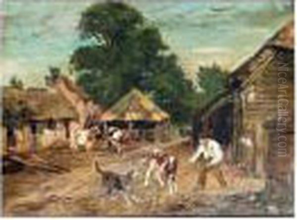 At The Farmyard Oil Painting by John Emms