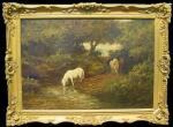 Wild Horses By A Stream Oil Painting by John Emms